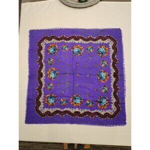 Vintage 1960s~Glentex~Scarf~Floral Print On Purple Background~100% Acrylic